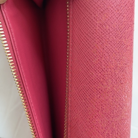 Prada Coral pink/ Peonia gold trim Saffiano leather long wallet - Picture 12 of 13